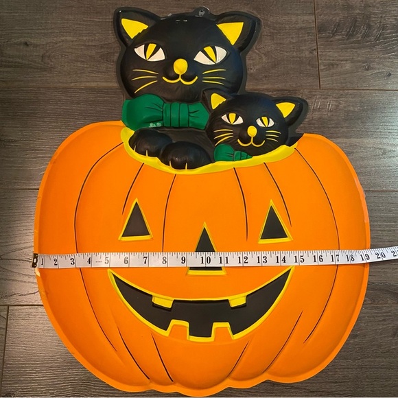Vintage Halloween Pumpkin with Black Cats Decor plastic large - Picture 5 of 10